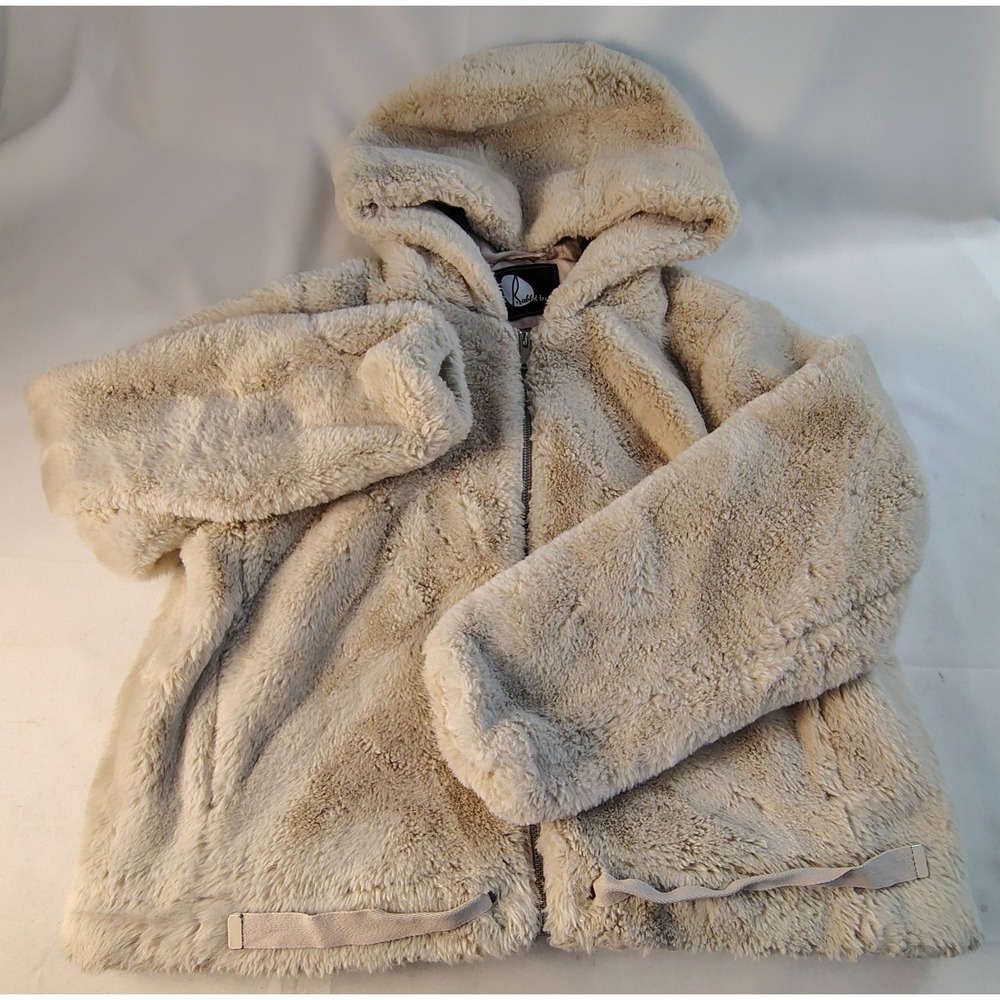 Rabbit Tree Faux Fur Hooded Jacket Cream Beige Zip Up Teddy Coat Medium